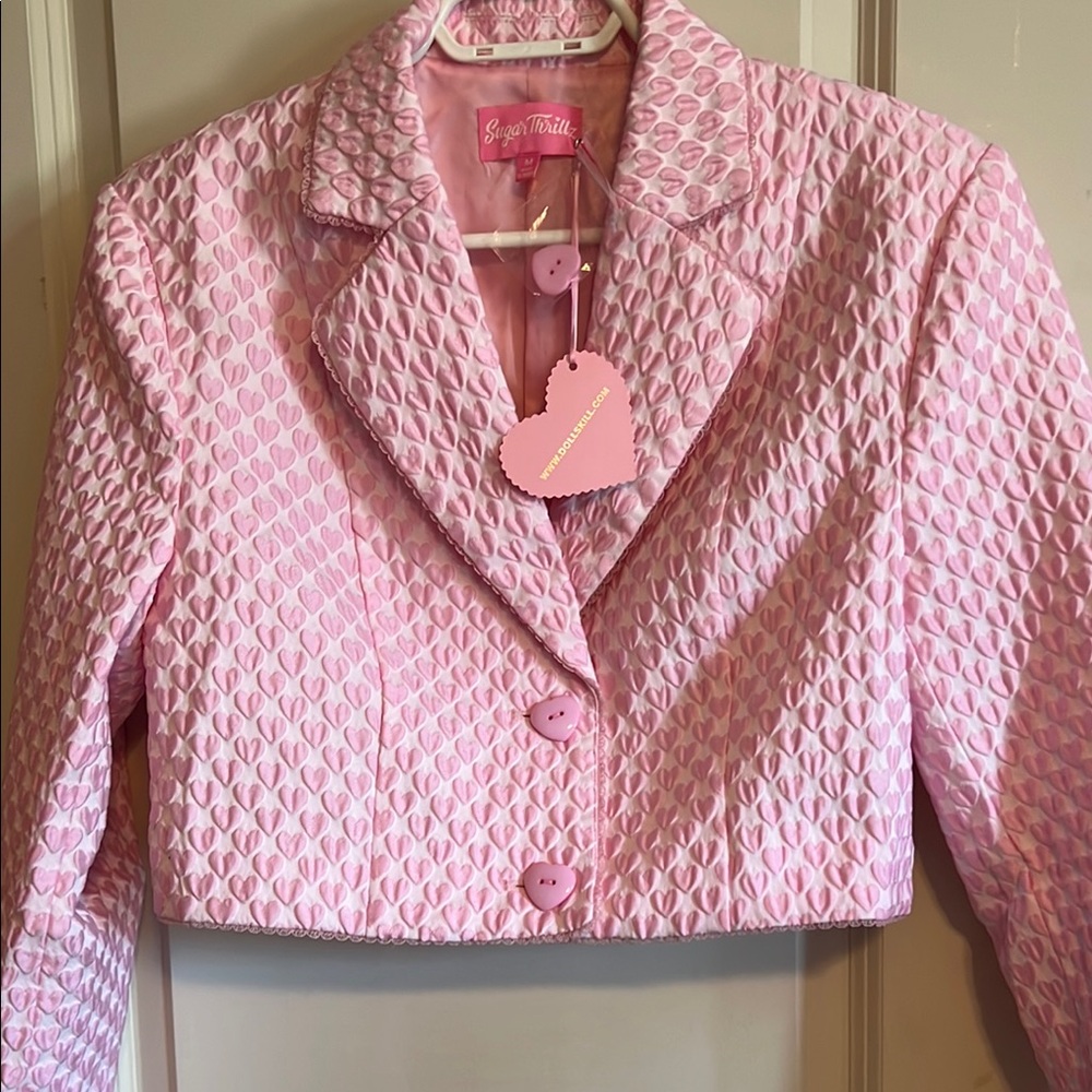 Pink Heart Cropped Women's Jacket